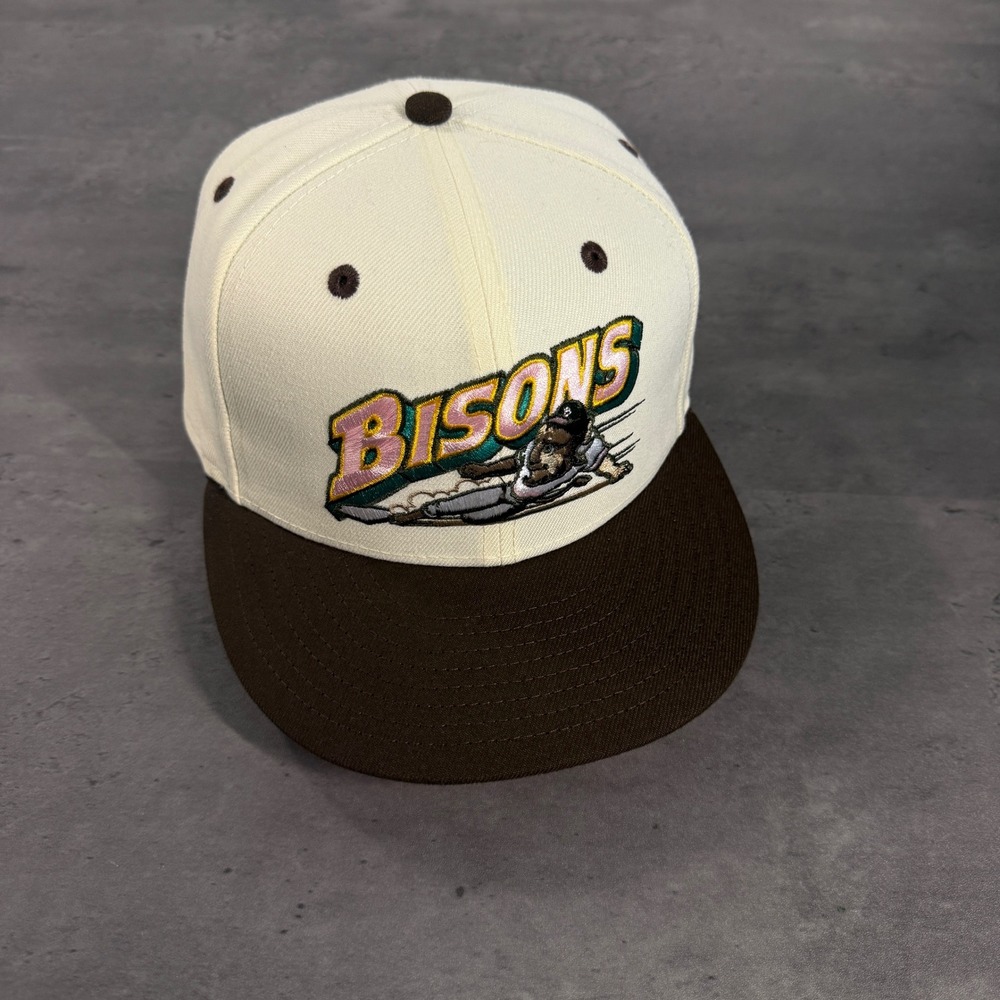 New Era Buffalo Bisons Hat 7 1/4 Cream‎ Brown 59FIFTY Metallic MiLB Fitted Cap